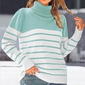 KIRUNDO Turtleneck Sweater size XL Striped Color Block blue white NWT